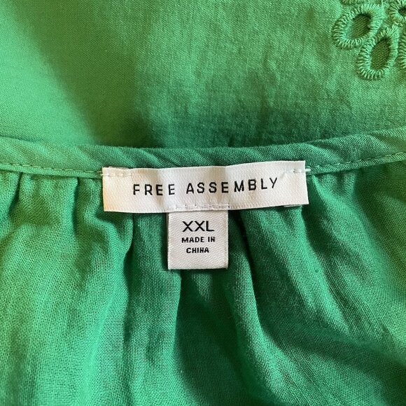 Free Assembly Womens Green Eyelet Dress XXL 100% Cotton Short Sleeve Square Neck - Picture 5 of 7